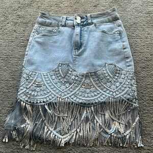 Denim Mini Embellished Skirt Size 4